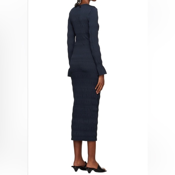 TOVE Women's Giselle Midi‎ Dress Navy Blue Rib Knit Crew Neck Ruching Shi… - Picture 14 of 16